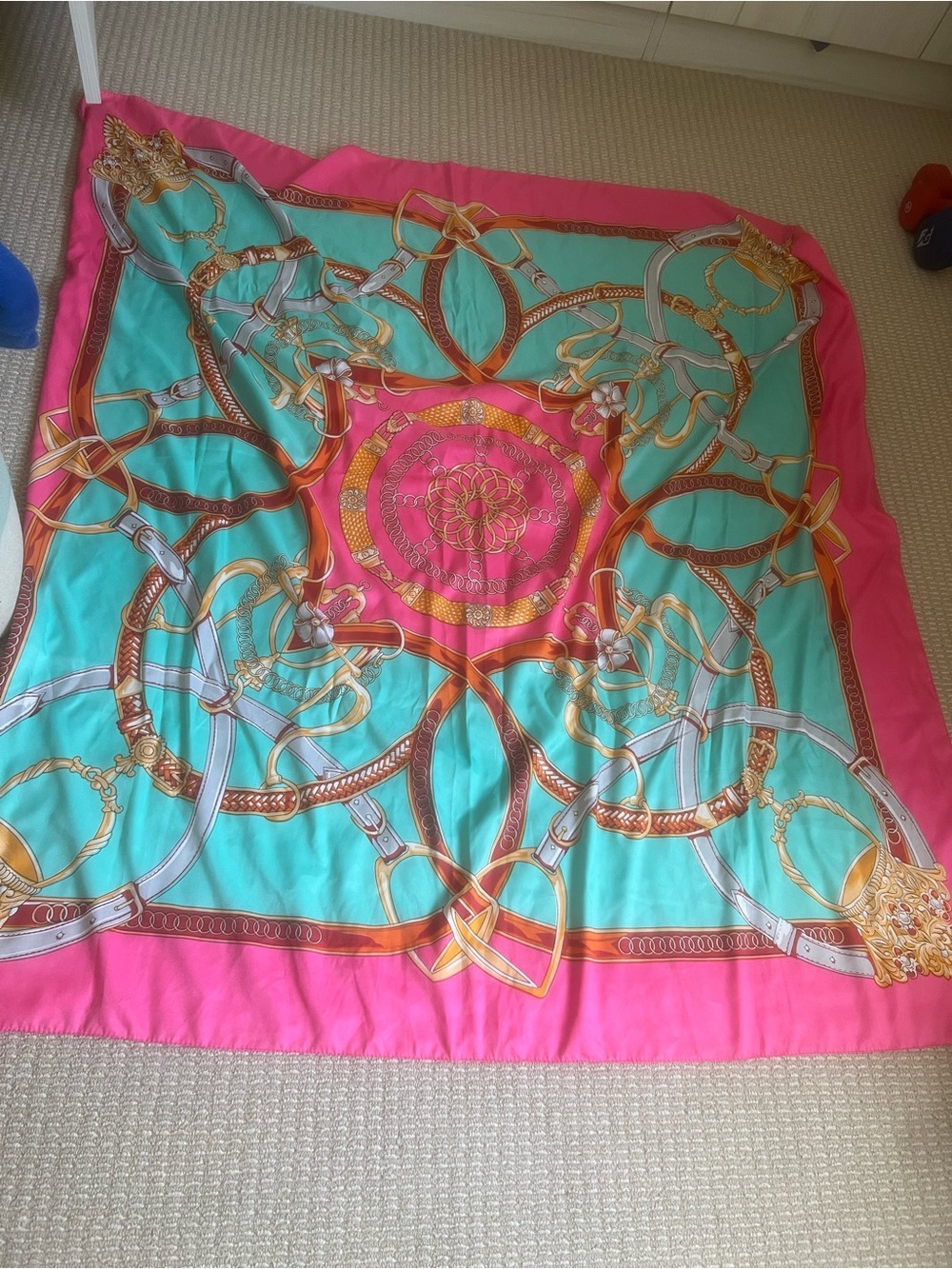Equestrian Silk Scarf – Pink & Turquoise